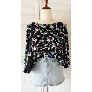 Rachel Roy Cold Shoulder Blue Pink Black Blouse Top